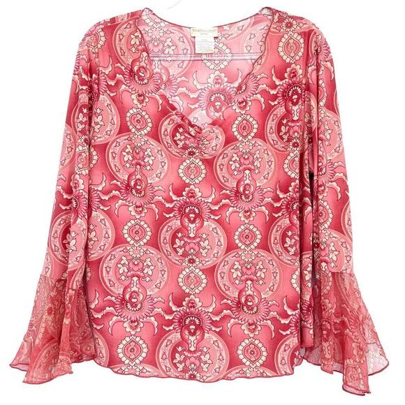 Worthington Women's Pink Paisley‎ Semi Sheer Fairy Top Pullover Size X-Large - Picture 1 of 4